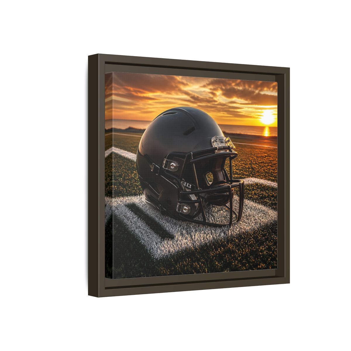 Side Mockup 17. Sunset Football Helmet shown as framed canvas print