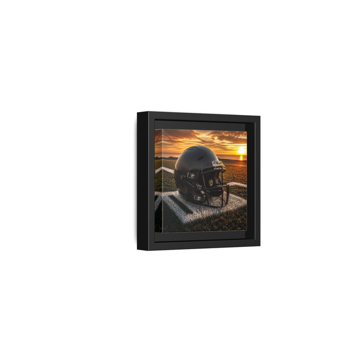 Side Mockup 24. Sunset Football Helmet shown as framed canvas print