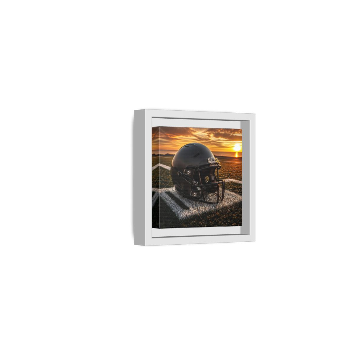 Side Mockup 22. Sunset Football Helmet shown as framed canvas print