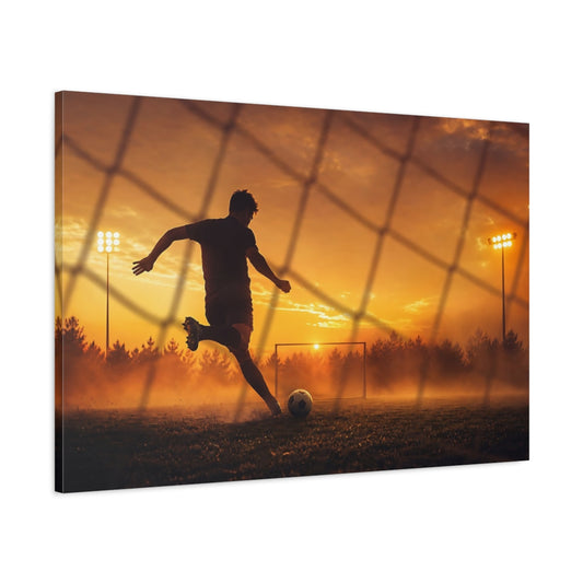 Main Mockup. Sunset Goal Kick shown as canvas print