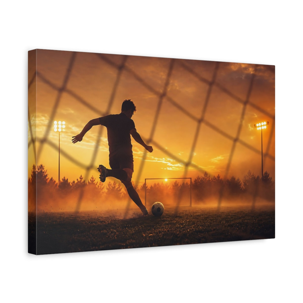 Side Mockup 4. Sunset Goal Kick shown as canvas print