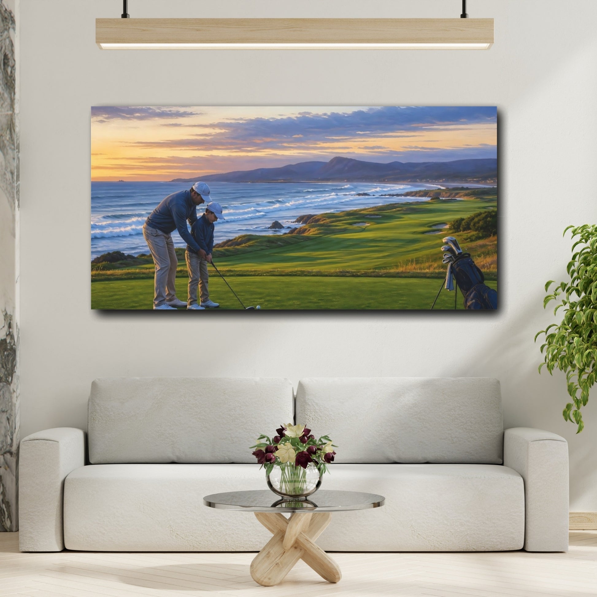 Mockup 2. Sunset Golf Lesson shown as canvas print