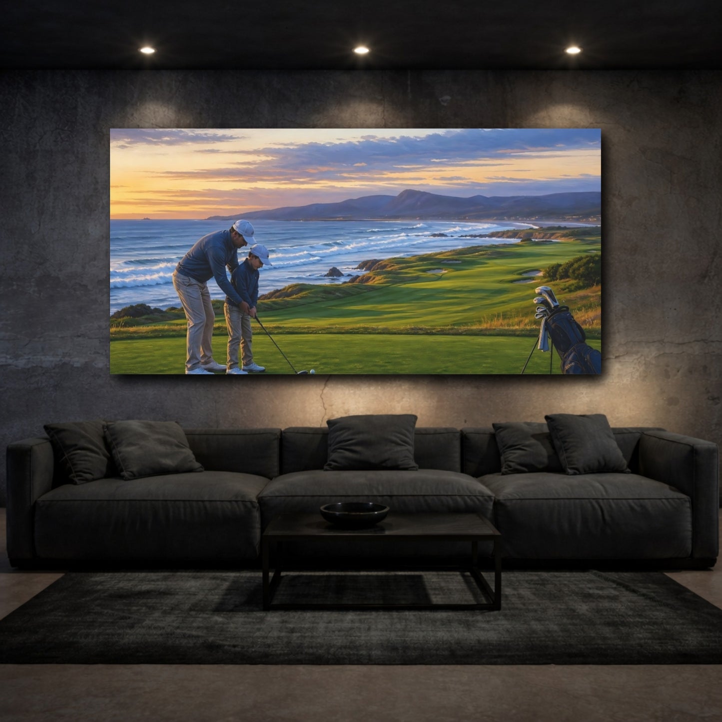 Mockup 3. Sunset Golf Lesson shown as canvas print