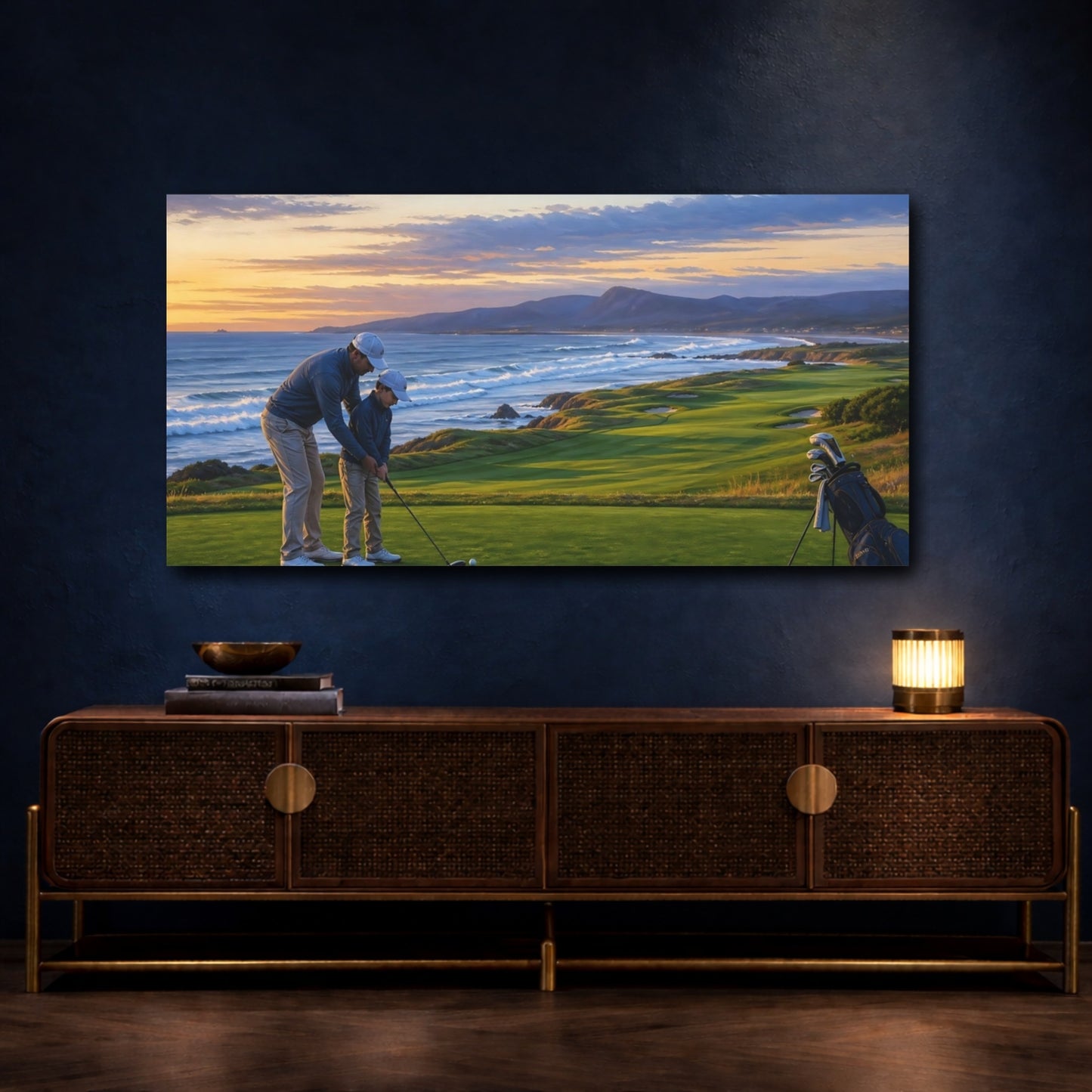 Mockup 4. Sunset Golf Lesson shown as canvas print