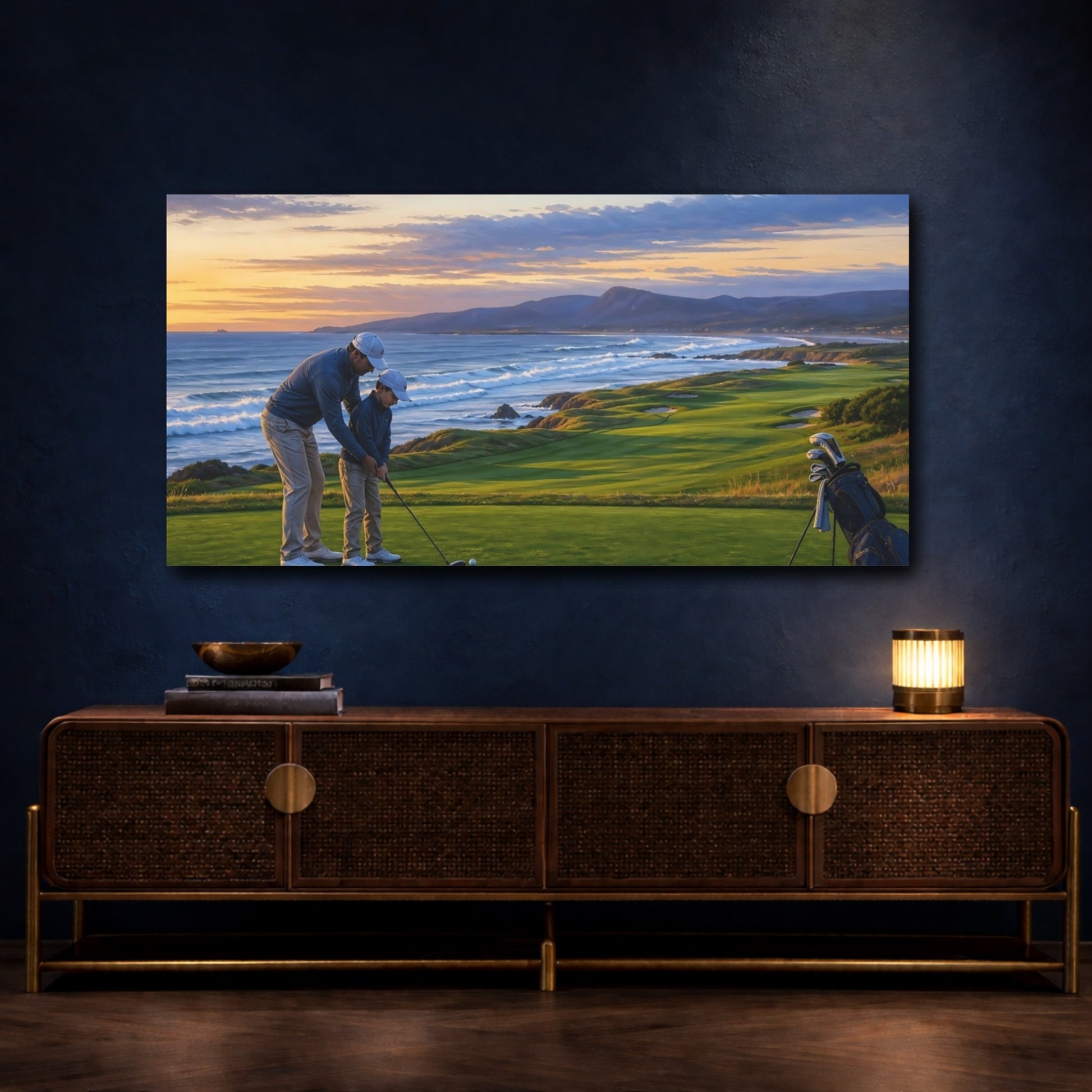 Mockup 4. Sunset Golf Lesson shown as canvas print