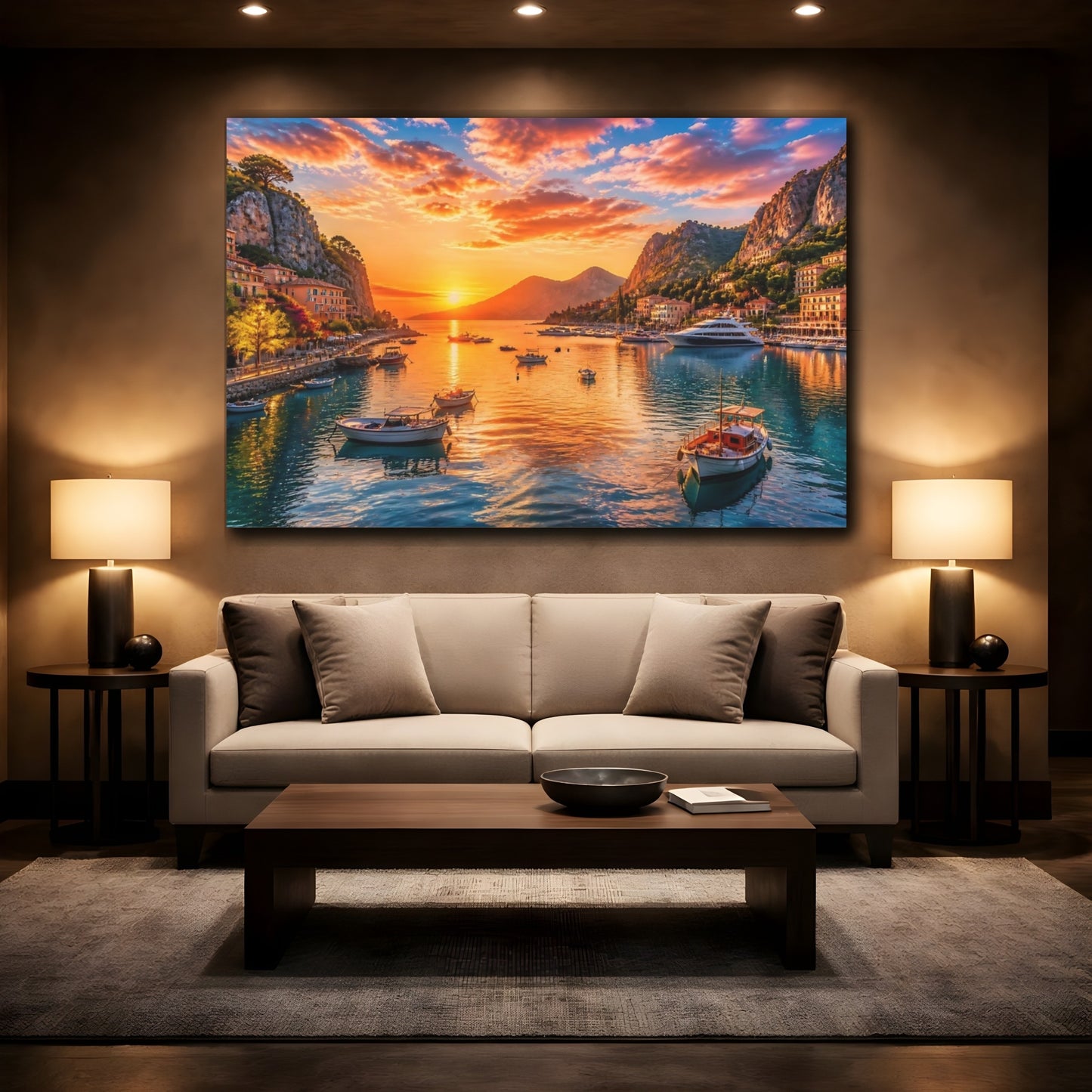 Mockup 2. Sunset Harbor At Dusk shown as canvas print