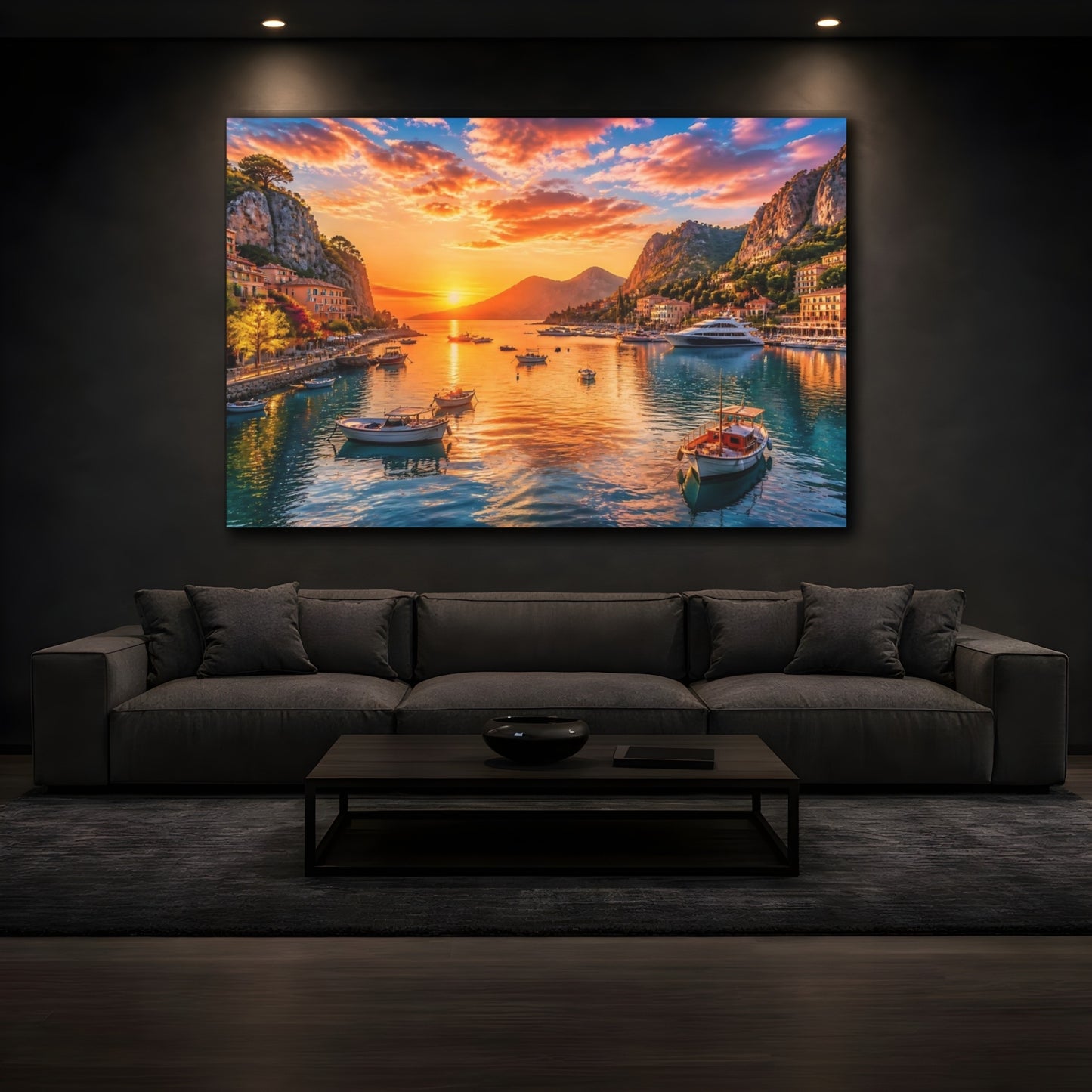 Mockup 3. Sunset Harbor At Dusk shown as canvas print