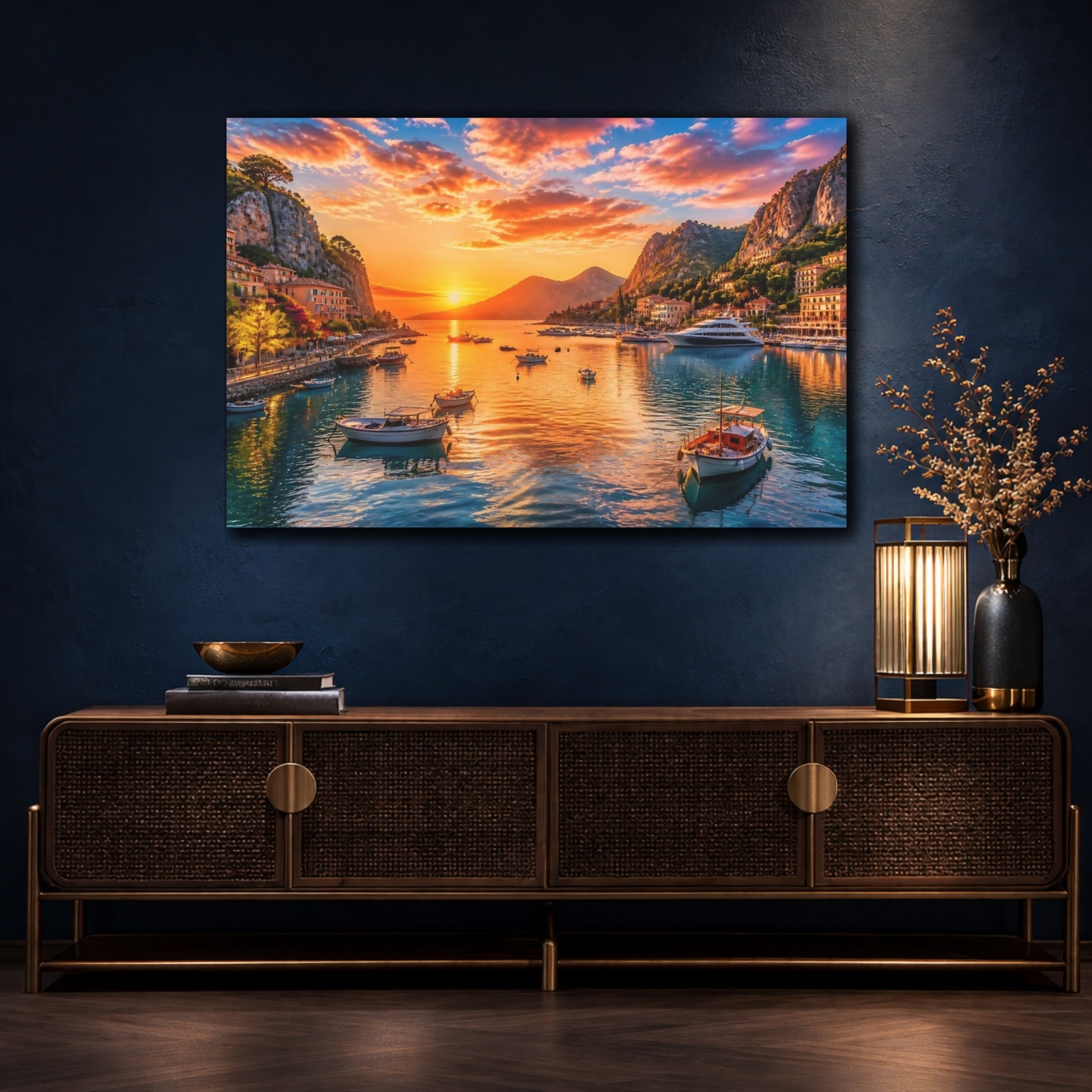 Mockup 4. Sunset Harbor At Dusk shown as canvas print