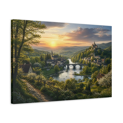 Side Mockup 3. Sunset Hilltop Castle shown as canvas print