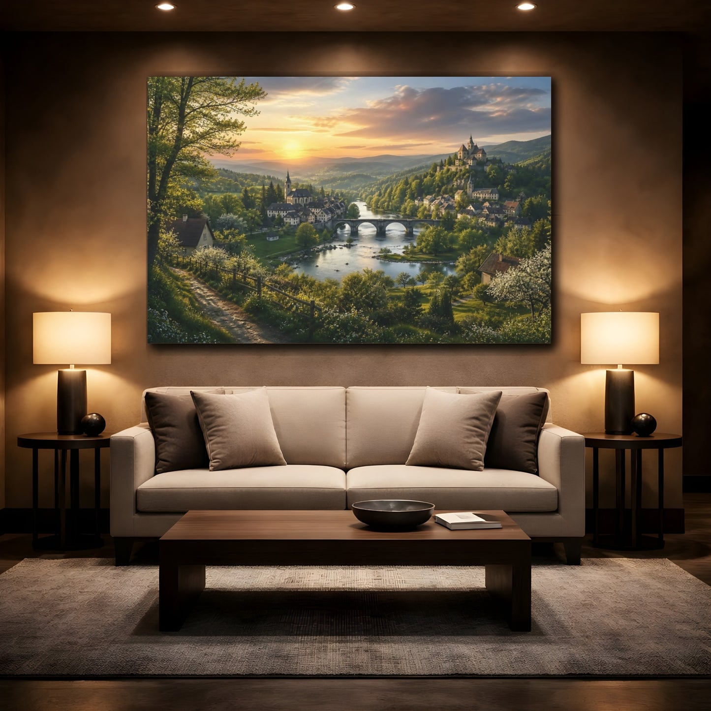 Mockup 2. Sunset Hilltop Castle shown as canvas print