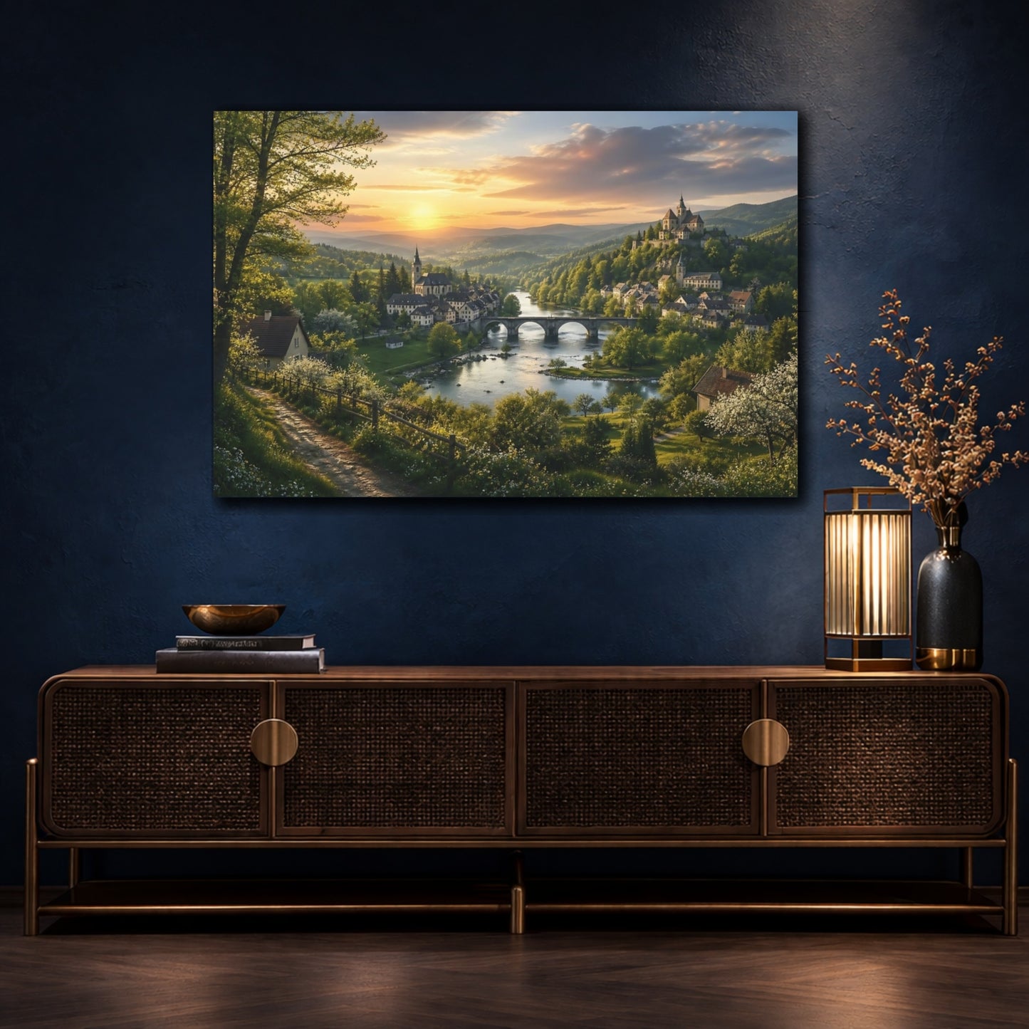 Mockup 4. Sunset Hilltop Castle shown as canvas print