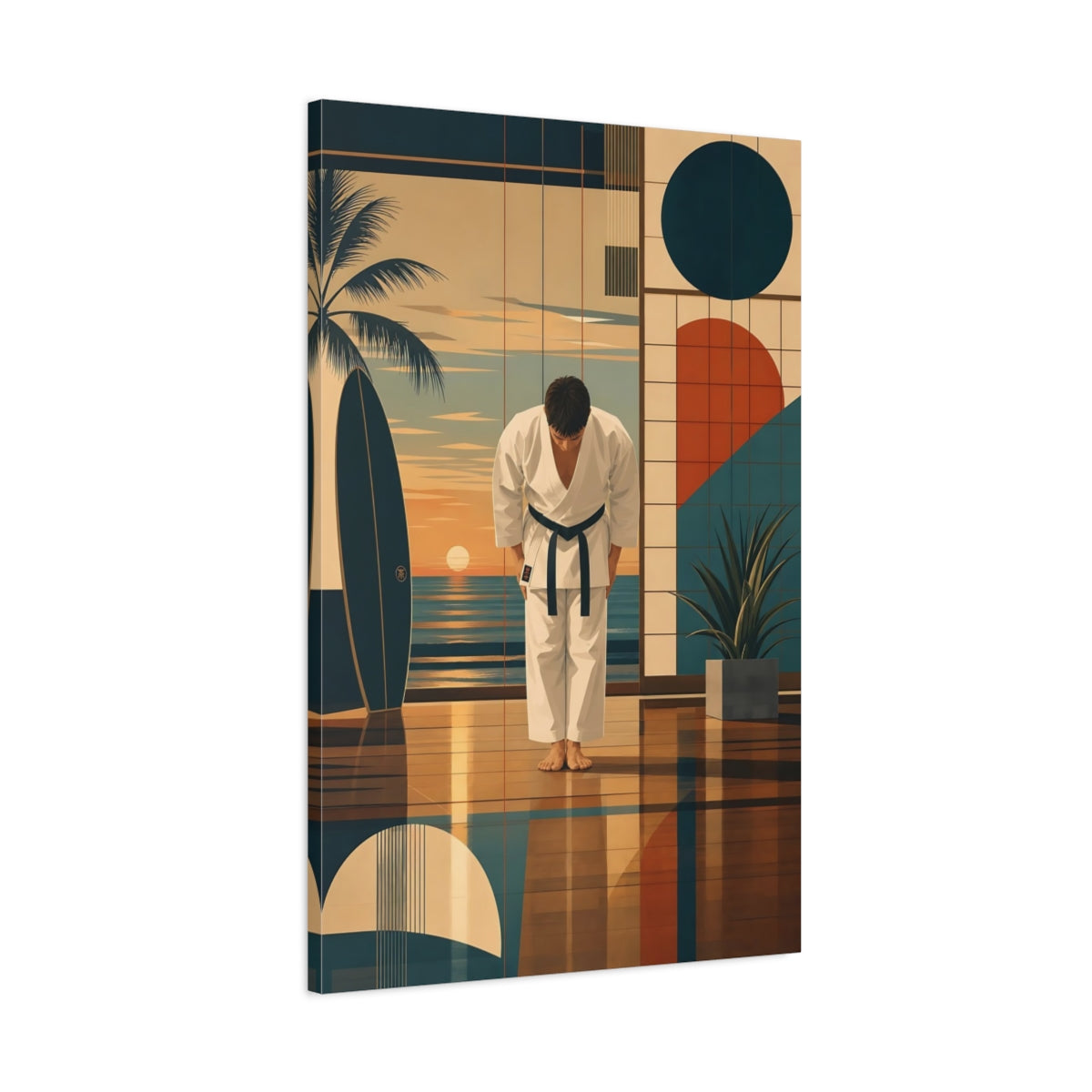 Main Mockup. Sunset Karate Bow shown as canvas print