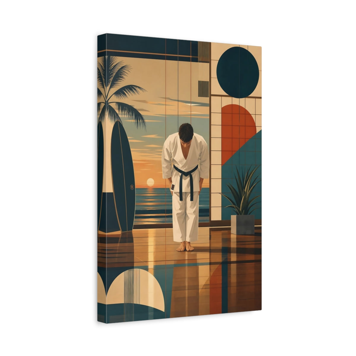 Side Mockup 4. Sunset Karate Bow shown as canvas print