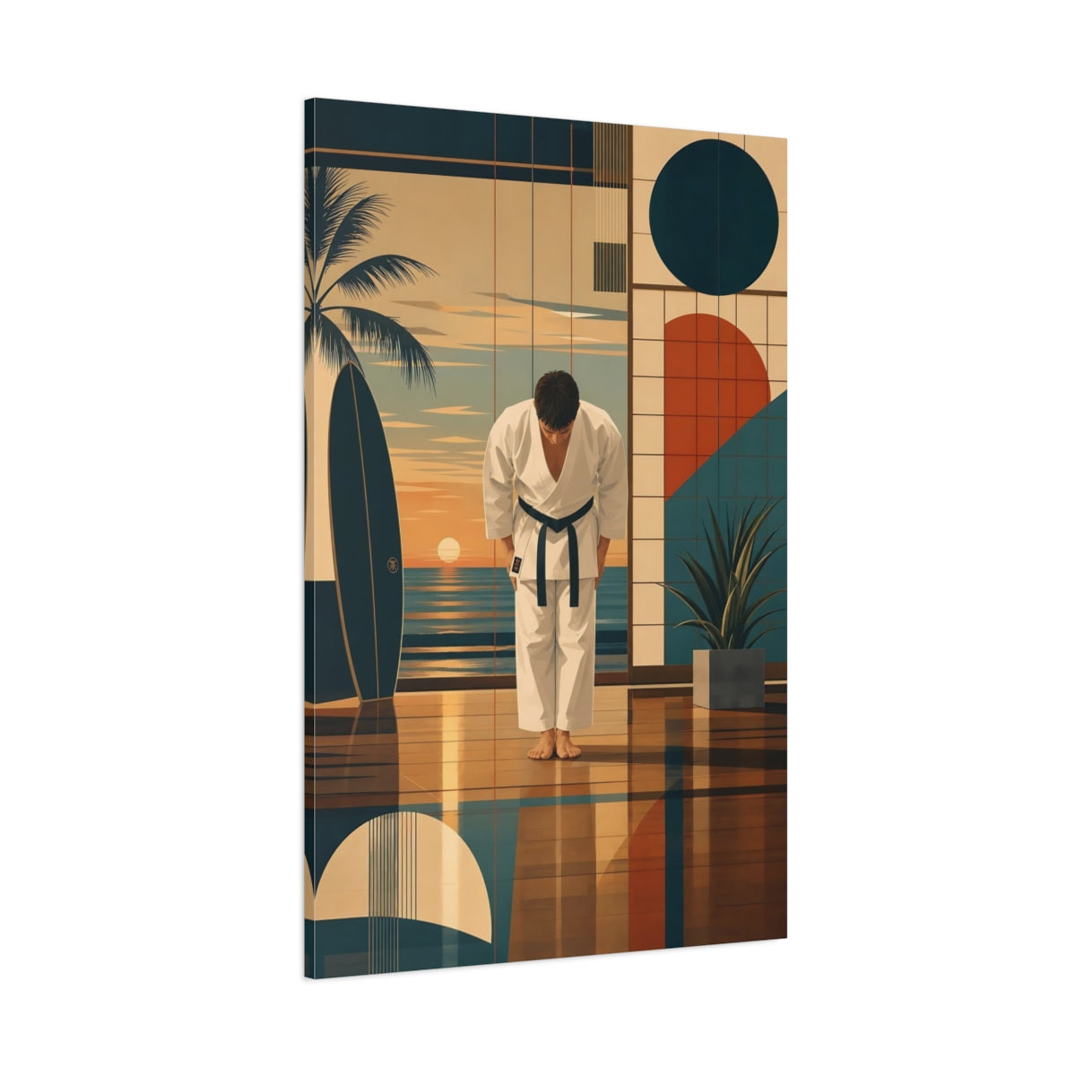 Side Mockup 1. Sunset Karate Bow shown as canvas print