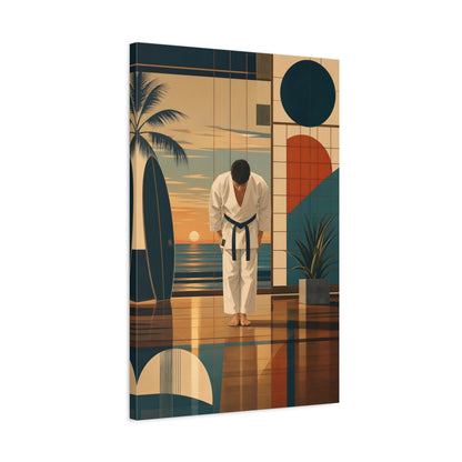 Side Mockup 2. Sunset Karate Bow shown as canvas print