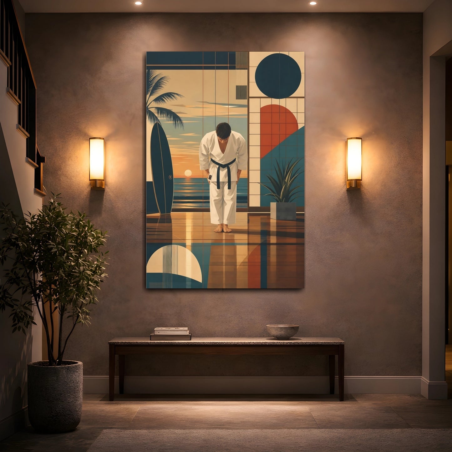 Mockup 2. Sunset Karate Bow shown as canvas print