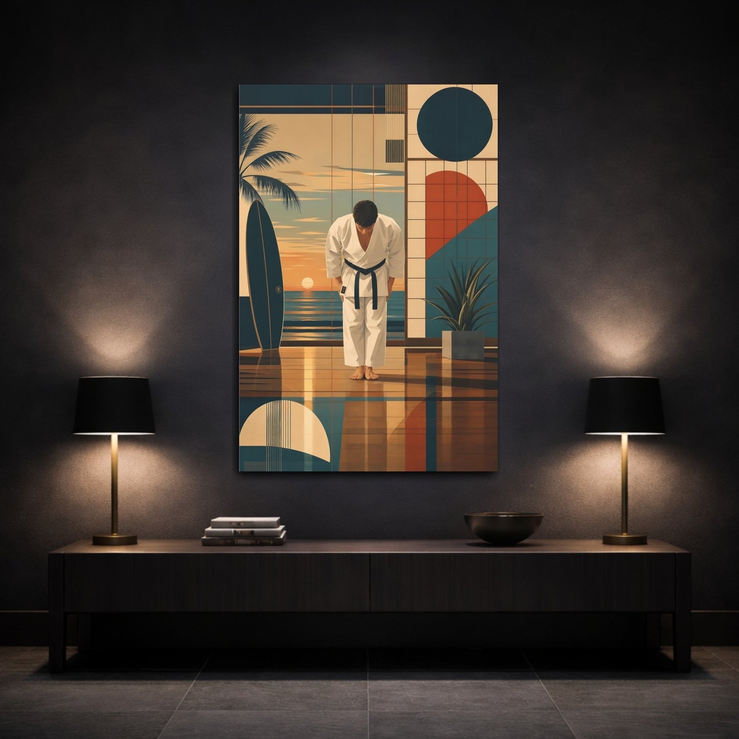 Mockup 3. Sunset Karate Bow shown as canvas print