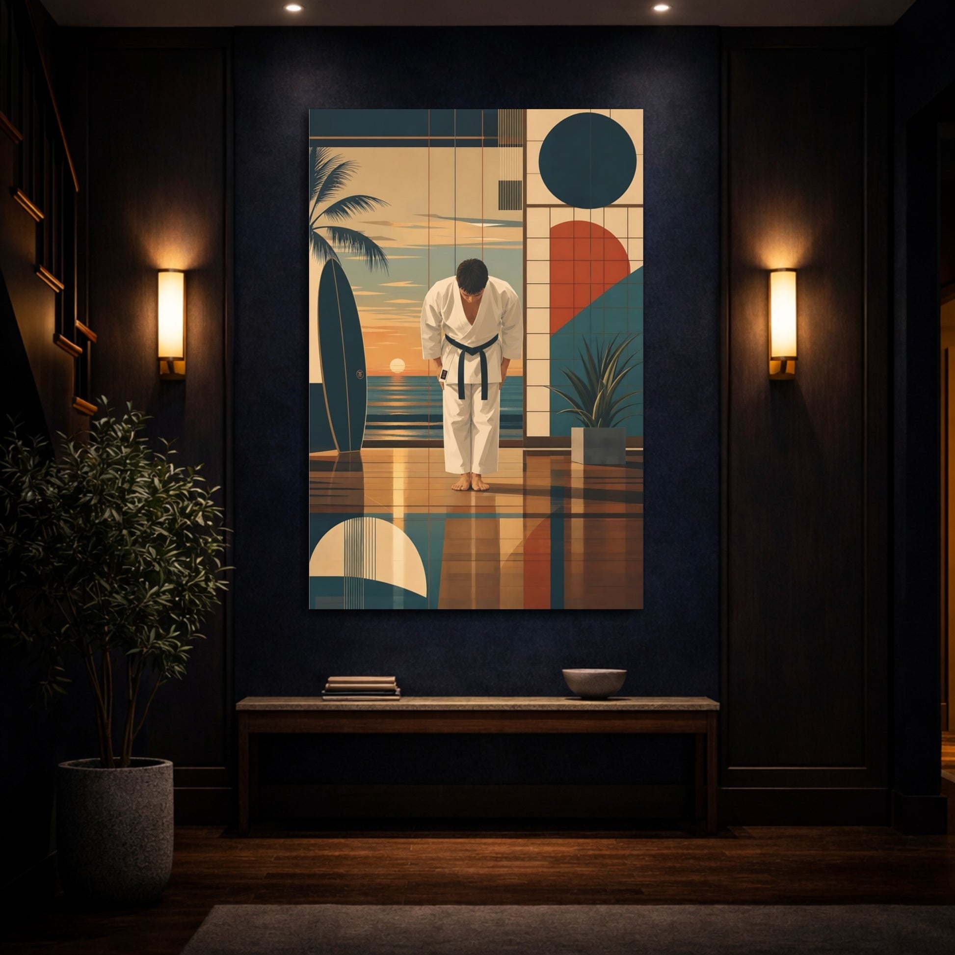 Mockup 4. Sunset Karate Bow shown as canvas print