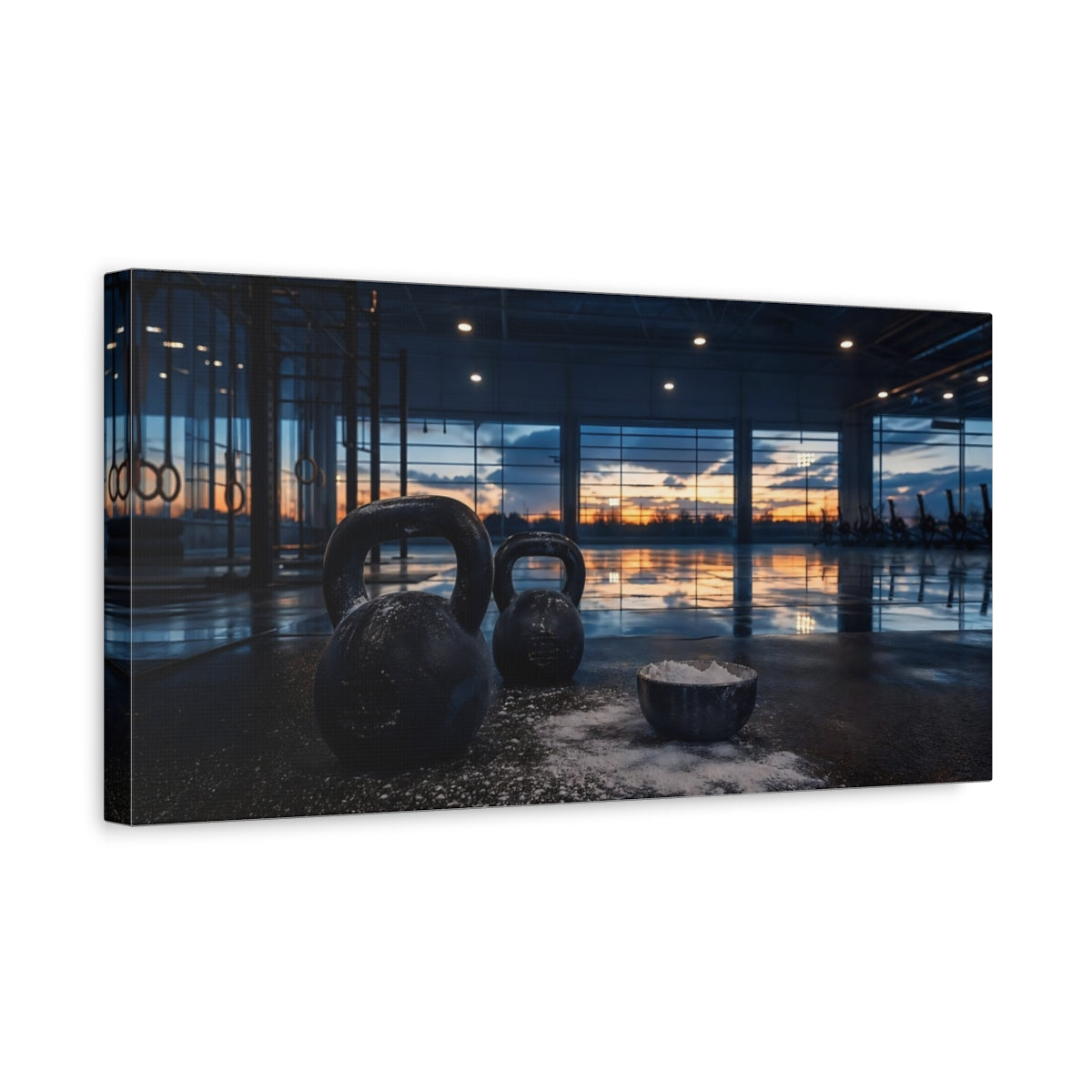 Side Mockup 3. Sunset Kettlebell Workout shown as canvas print