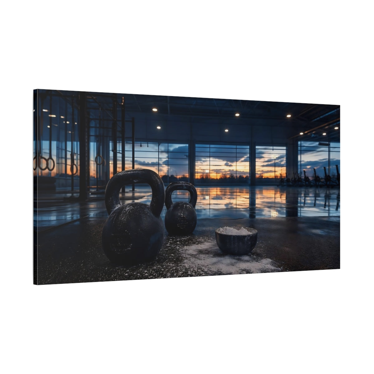 Side Mockup 2. Sunset Kettlebell Workout shown as canvas print