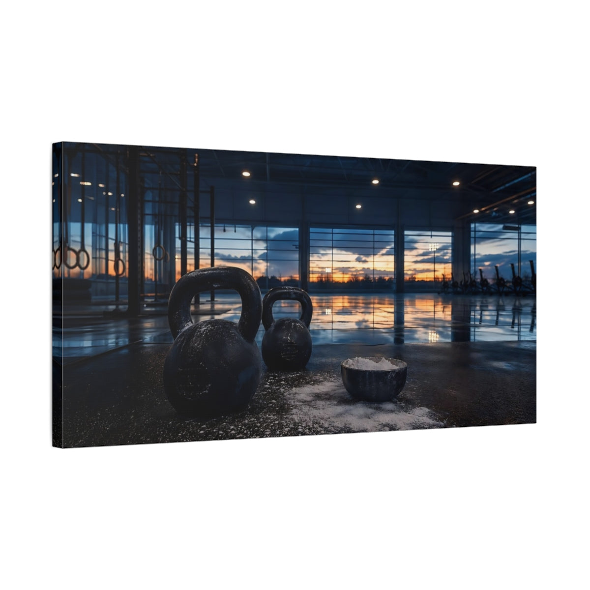 Side Mockup 1. Sunset Kettlebell Workout shown as canvas print