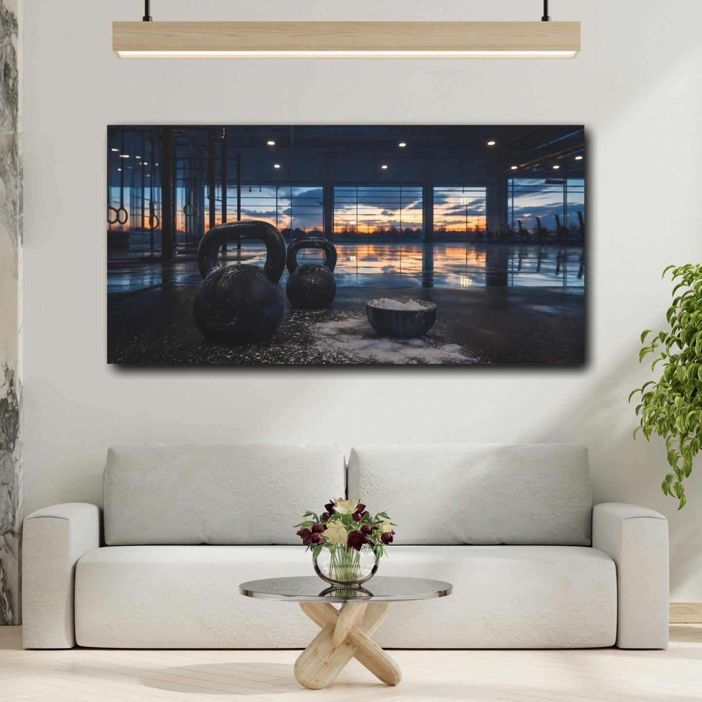 Mockup 2. Sunset Kettlebell Workout shown as canvas print