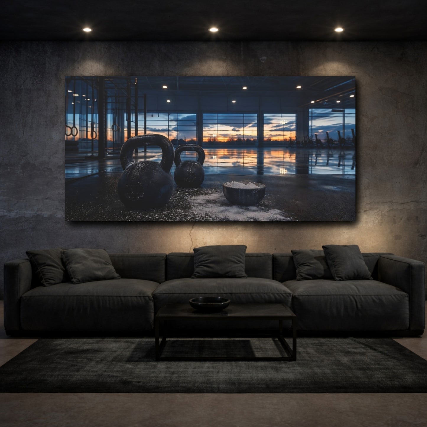 Mockup 3. Sunset Kettlebell Workout shown as canvas print