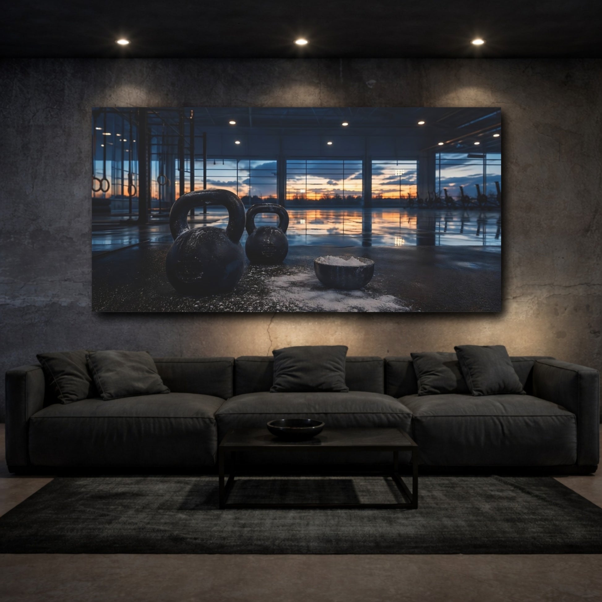 Mockup 3. Sunset Kettlebell Workout shown as canvas print