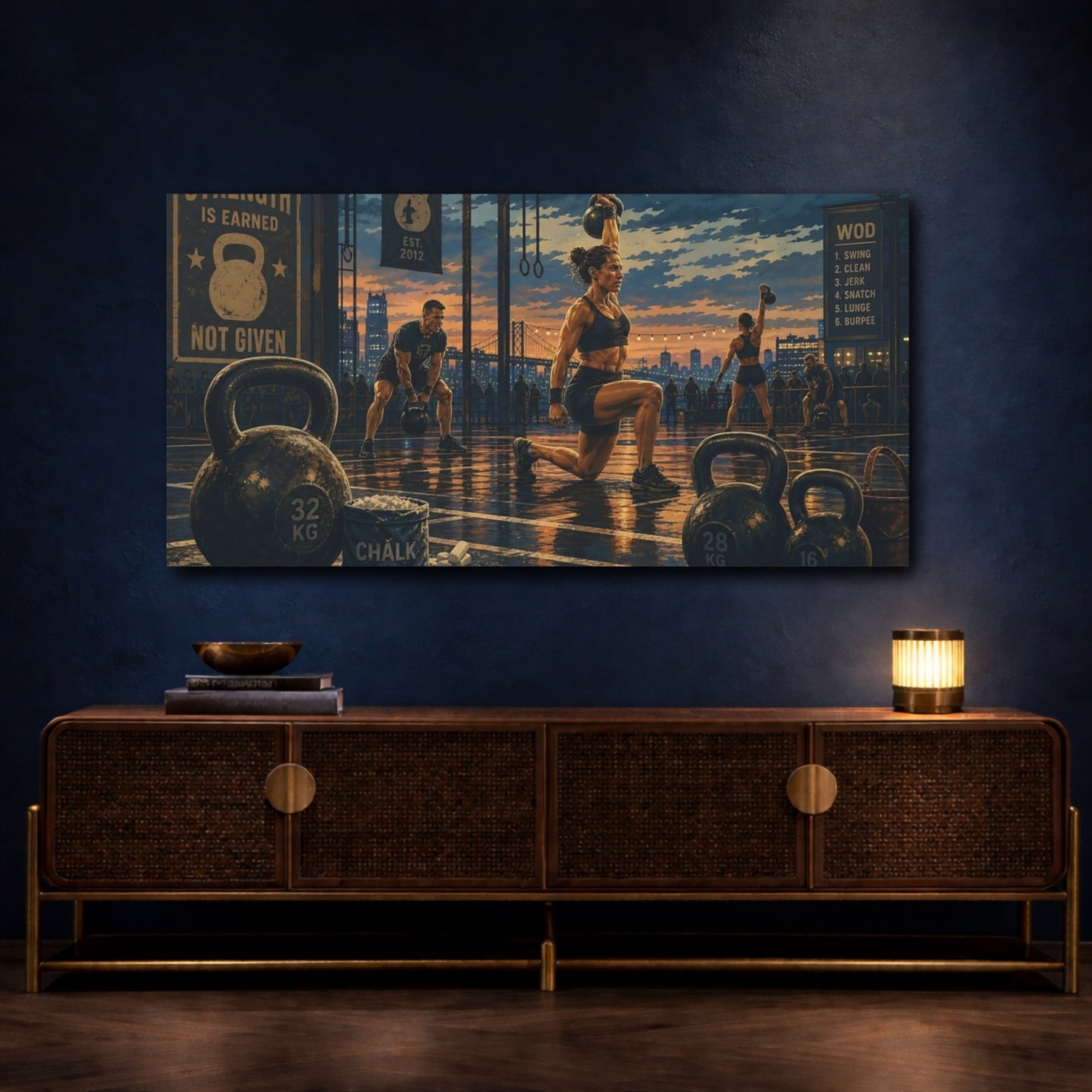 Mockup 4. Sunset Kettlebell Workout shown as canvas print