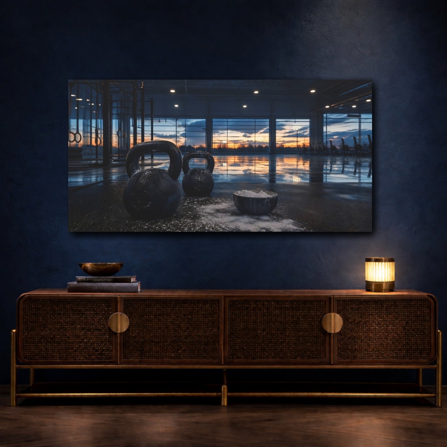 Mockup 4. Sunset Kettlebell Workout shown as canvas print