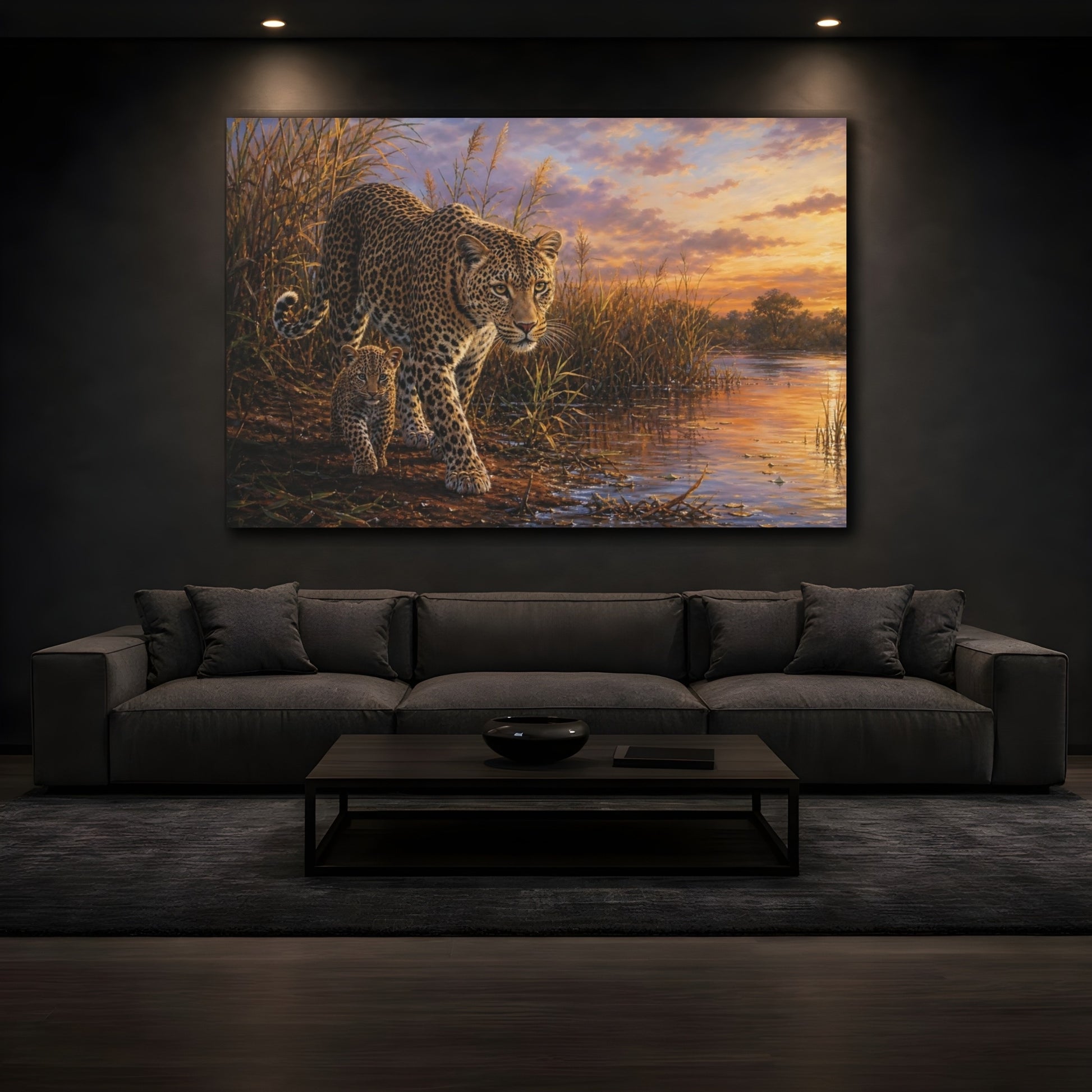 Mockup 3. Sunset Leopard And Cub shown as canvas print