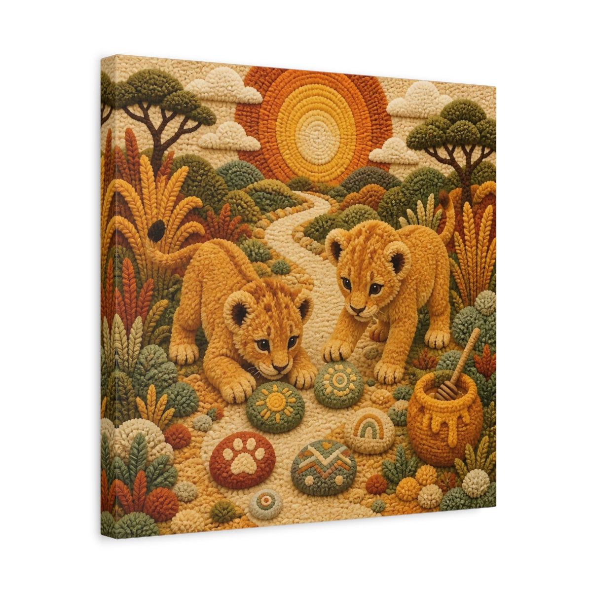 Side Mockup 6. Sunset Lion Cubs shown as canvas print