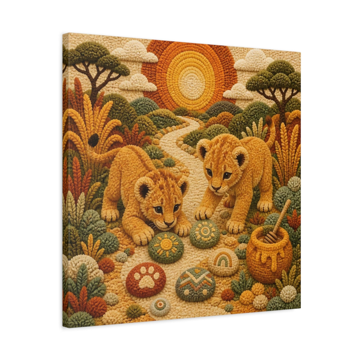 Side Mockup 4. Sunset Lion Cubs shown as canvas print