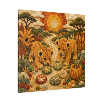 Side Mockup 3. Sunset Lion Cubs shown as canvas print