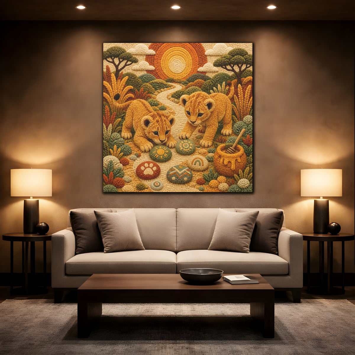 Mockup 2. Sunset Lion Cubs shown as canvas print