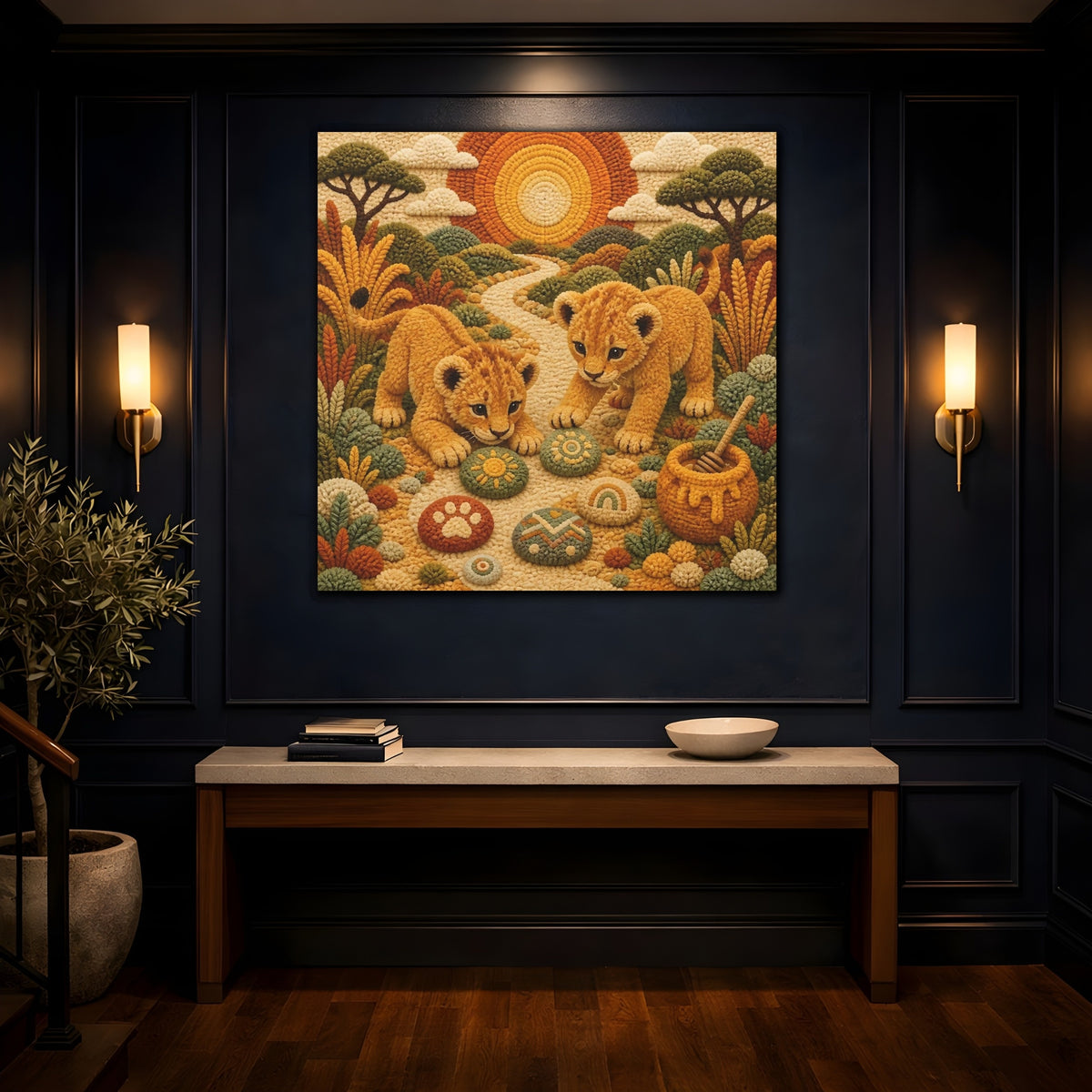 Mockup 4. Sunset Lion Cubs shown as canvas print
