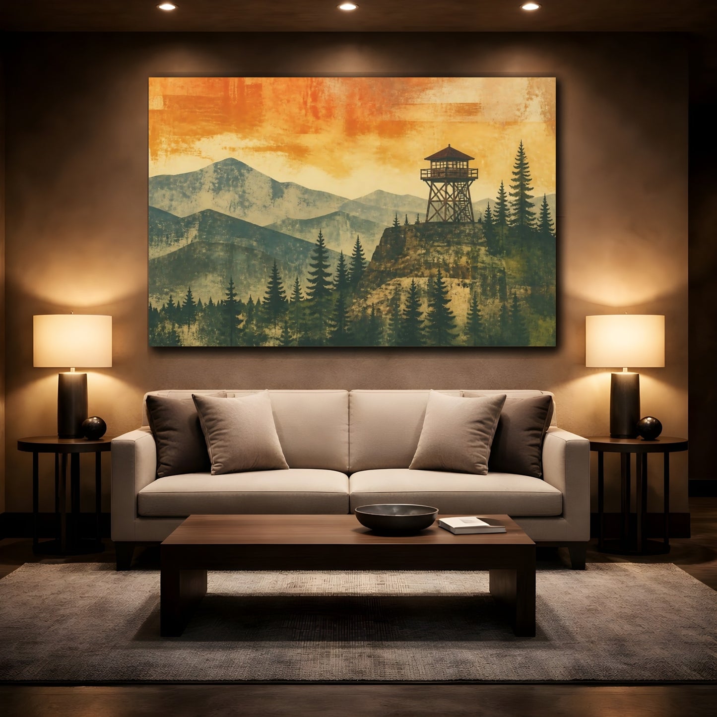 Mockup 2. Sunset Lookout Tower shown as canvas print