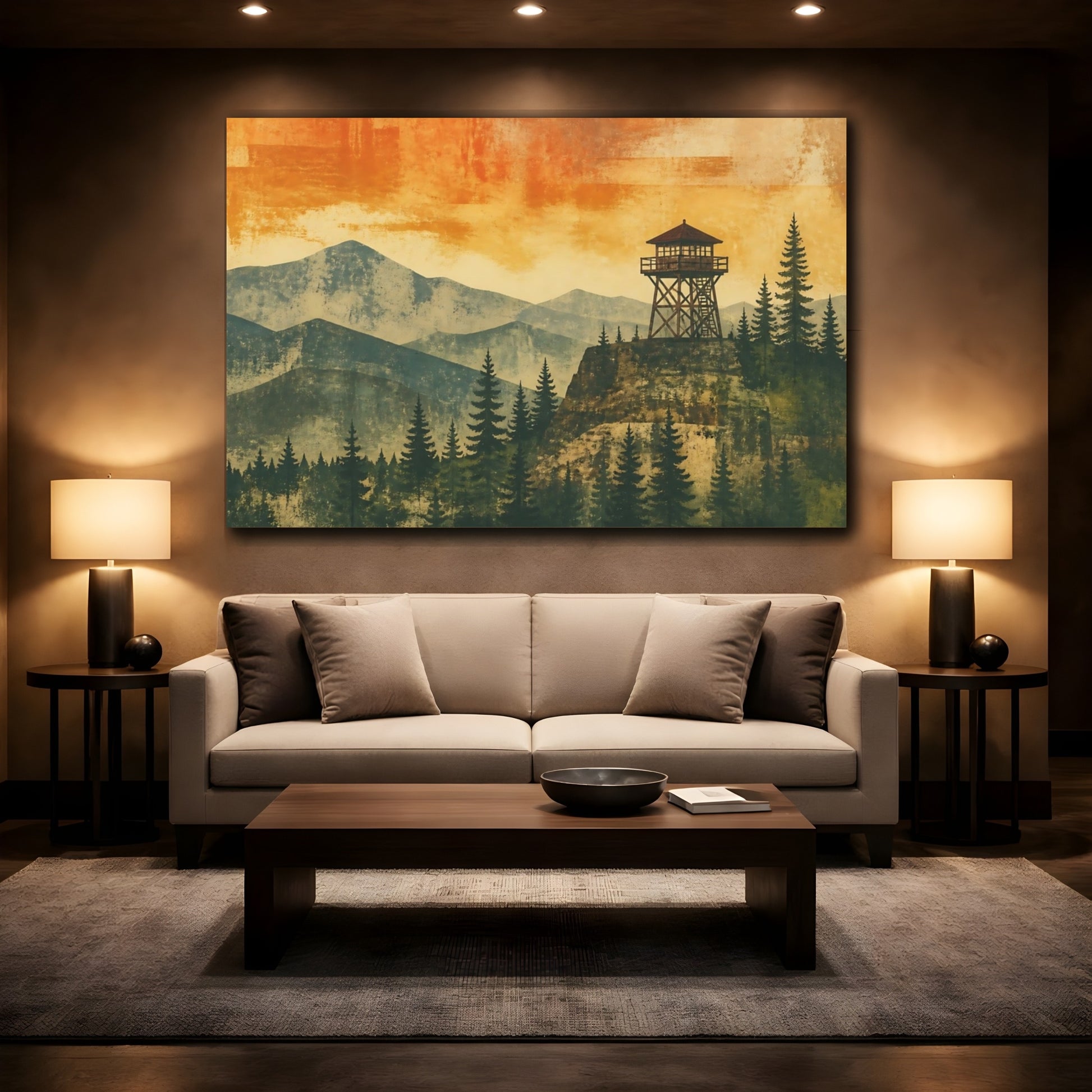 Mockup 2. Sunset Lookout Tower shown as canvas print
