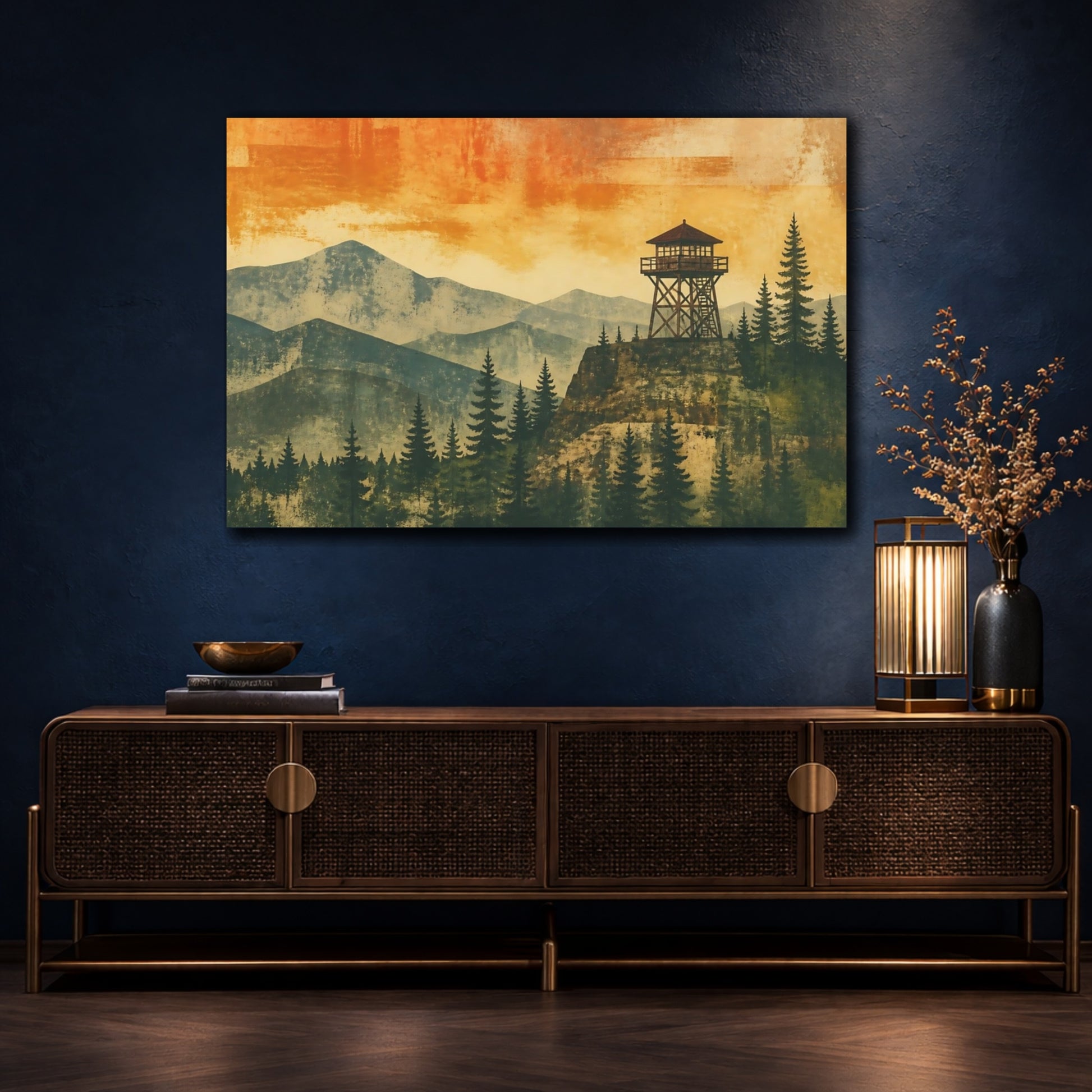 Mockup 4. Sunset Lookout Tower shown as canvas print