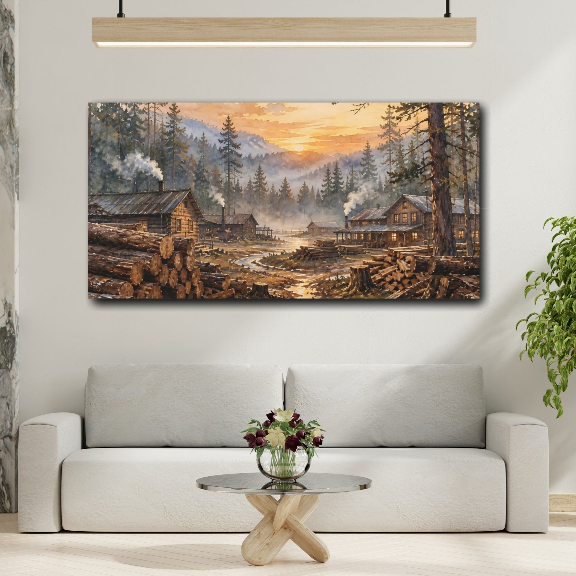 Mockup 2. Sunset Lumber Camp shown as canvas print