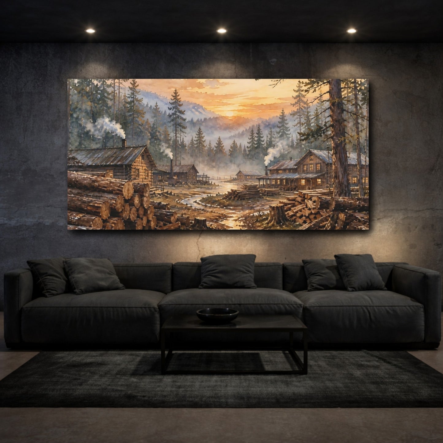 Mockup 3. Sunset Lumber Camp shown as canvas print