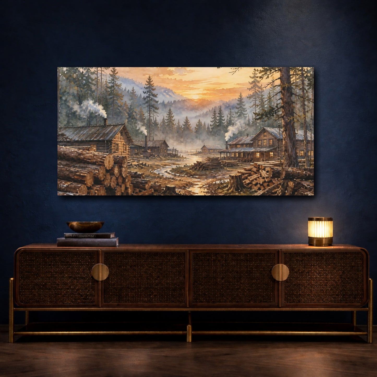 Mockup 4. Sunset Lumber Camp shown as canvas print