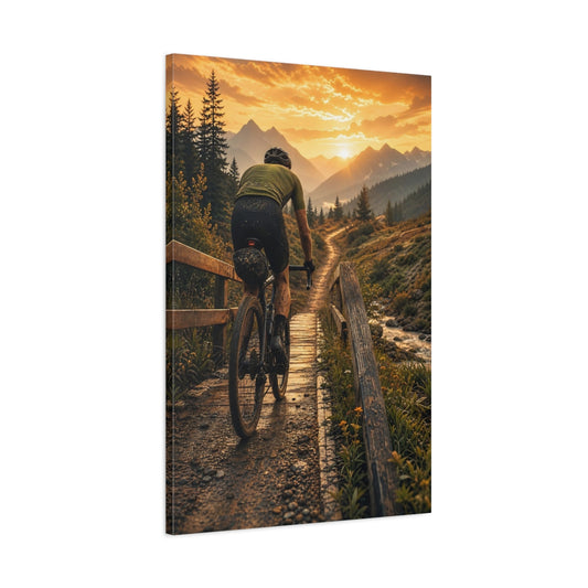 Main Mockup. Sunset Mountain Bike Ride shown as canvas print