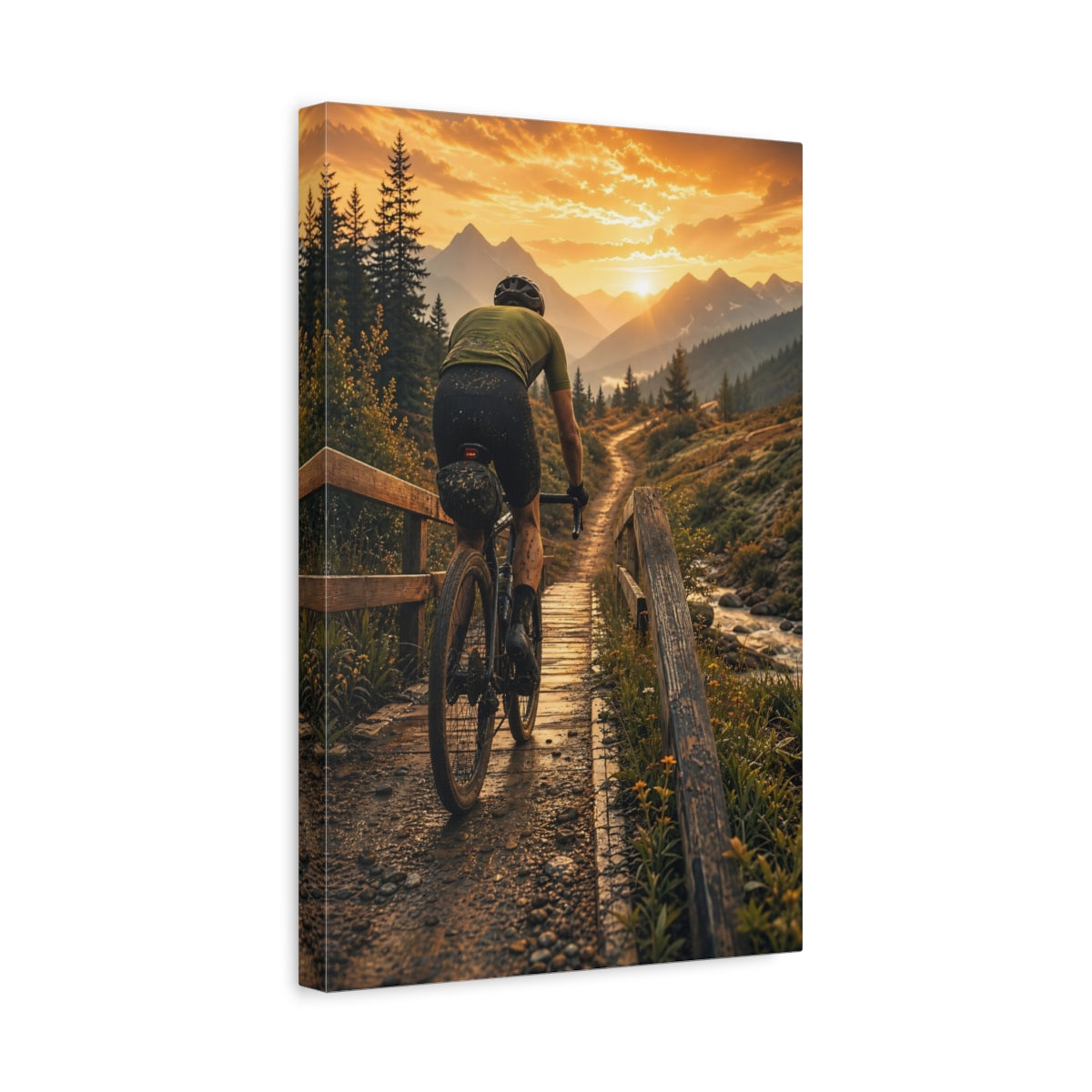 Side Mockup 4. Sunset Mountain Bike Ride shown as canvas print