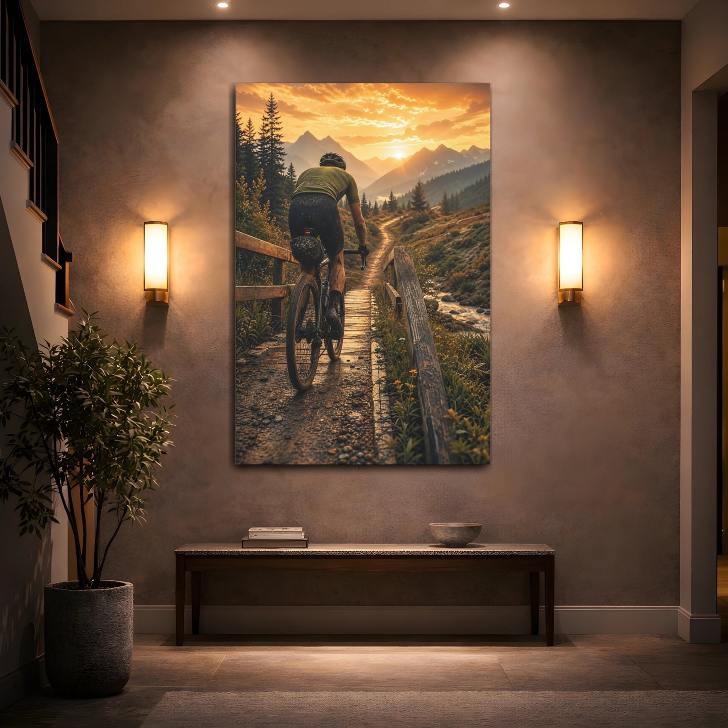 Mockup 2. Sunset Mountain Bike Ride shown as canvas print
