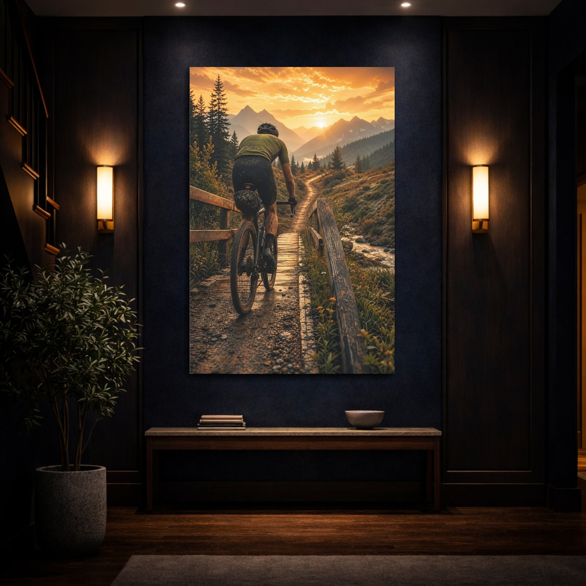 Mockup 4. Sunset Mountain Bike Ride shown as canvas print