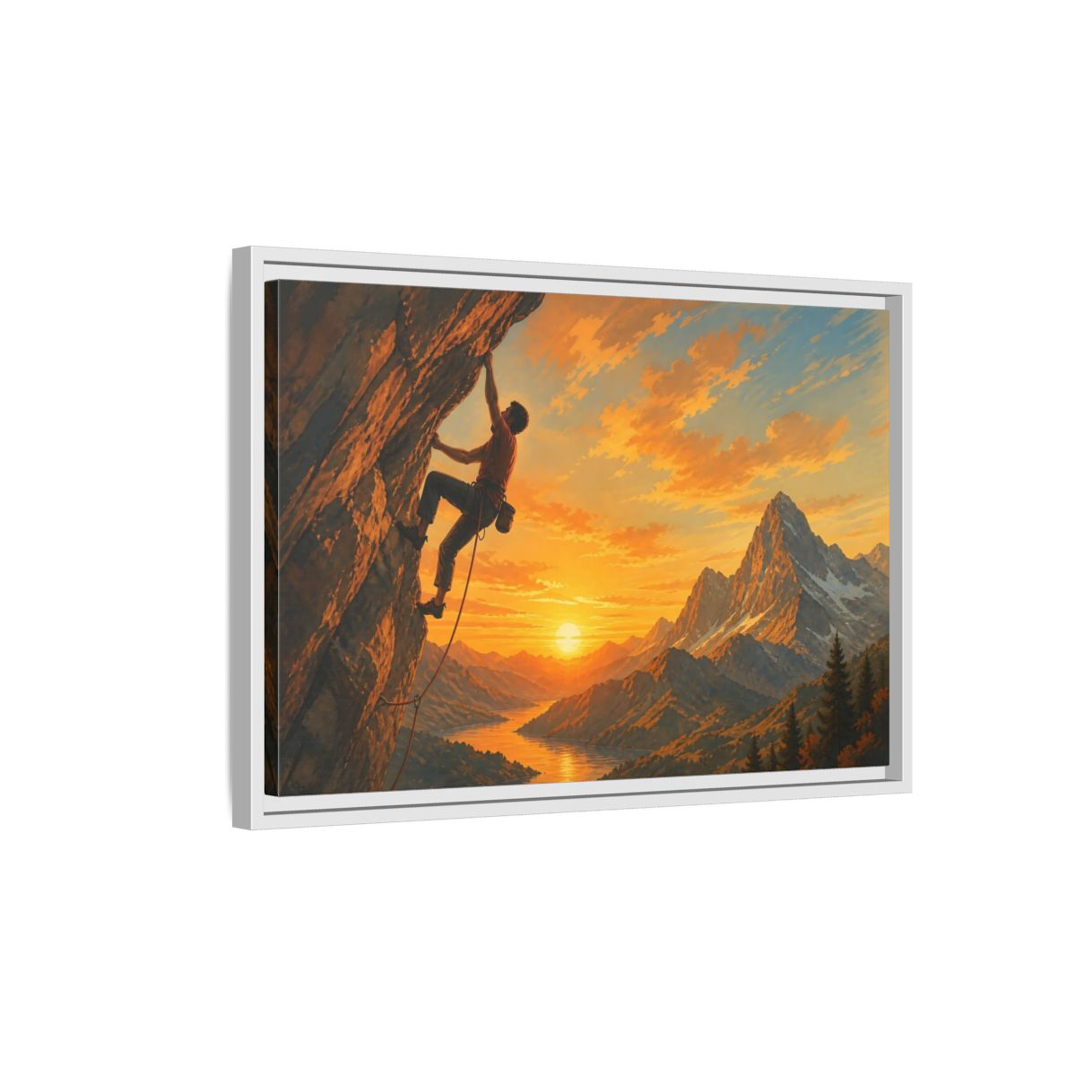 Side Mockup 1. Sunset Mountain Climb shown as framed canvas print