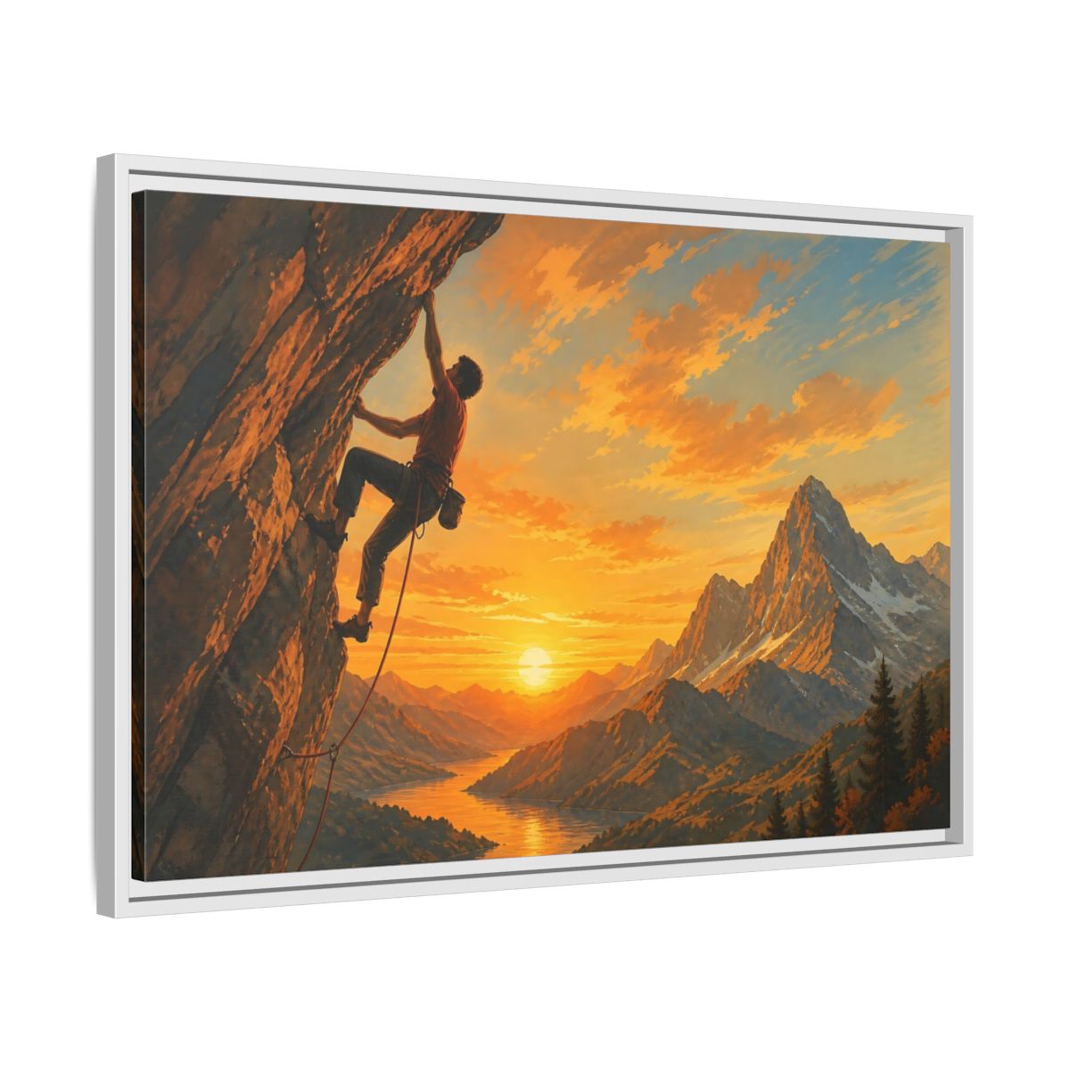Side Mockup 10. Sunset Mountain Climb shown as framed canvas print