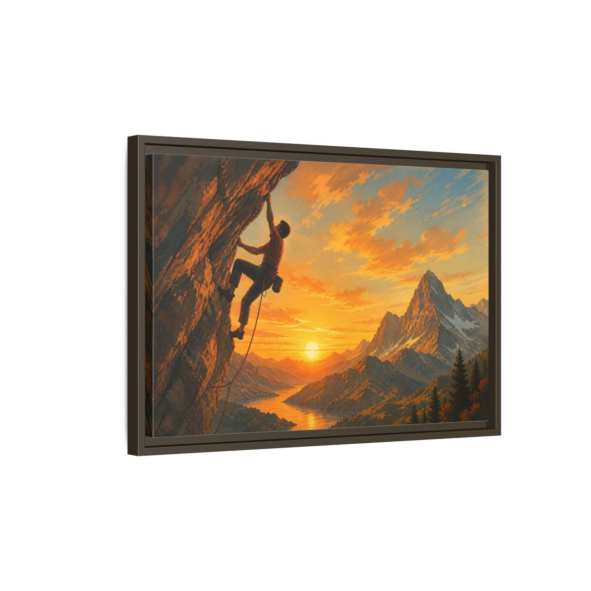 Side Mockup 2. Sunset Mountain Climb shown as framed canvas print