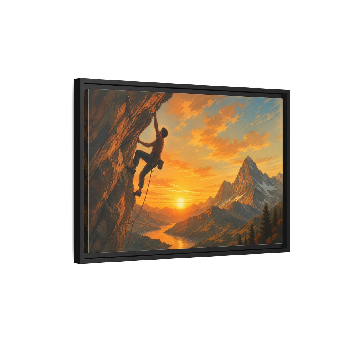 Side Mockup 3. Sunset Mountain Climb shown as framed canvas print